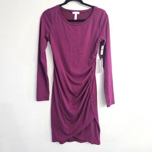 Leith Long Sleeve Rushed Bodycon Dress Size Medium Purple Magenta NWT
